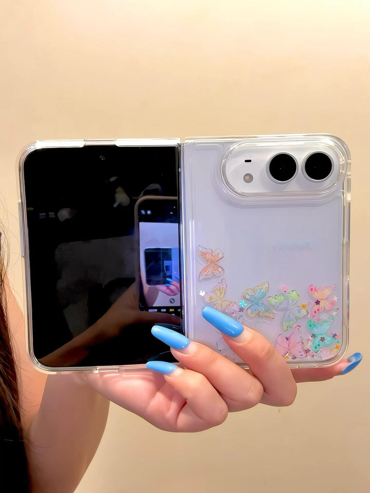 Butterfly Bling Glitter Liquid Quicksand Clear iPhone Duo Case #0704