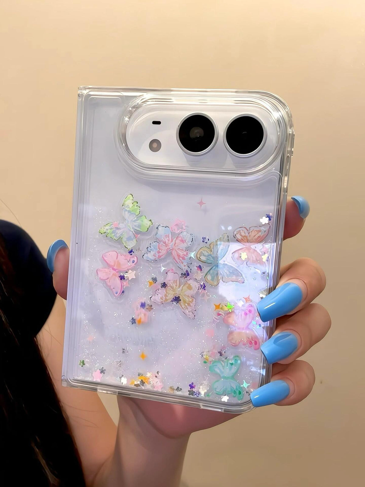 Butterfly Bling Glitter Liquid Quicksand Clear iPhone Duo Case #0704