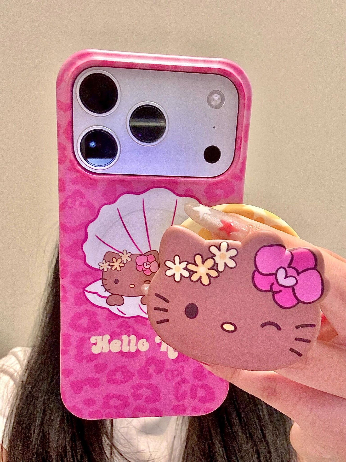 Hellokitty Shell Cute Kawaii MagSafe Case + MagSafe Stand Holder / Phone Grip #0615