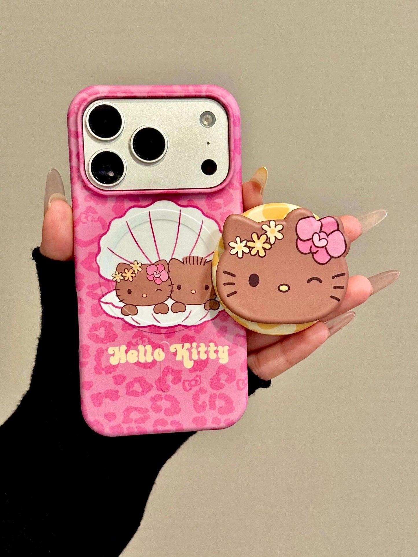Hellokitty Shell Cute Kawaii MagSafe Case + MagSafe Stand Holder / Phone Grip #0615