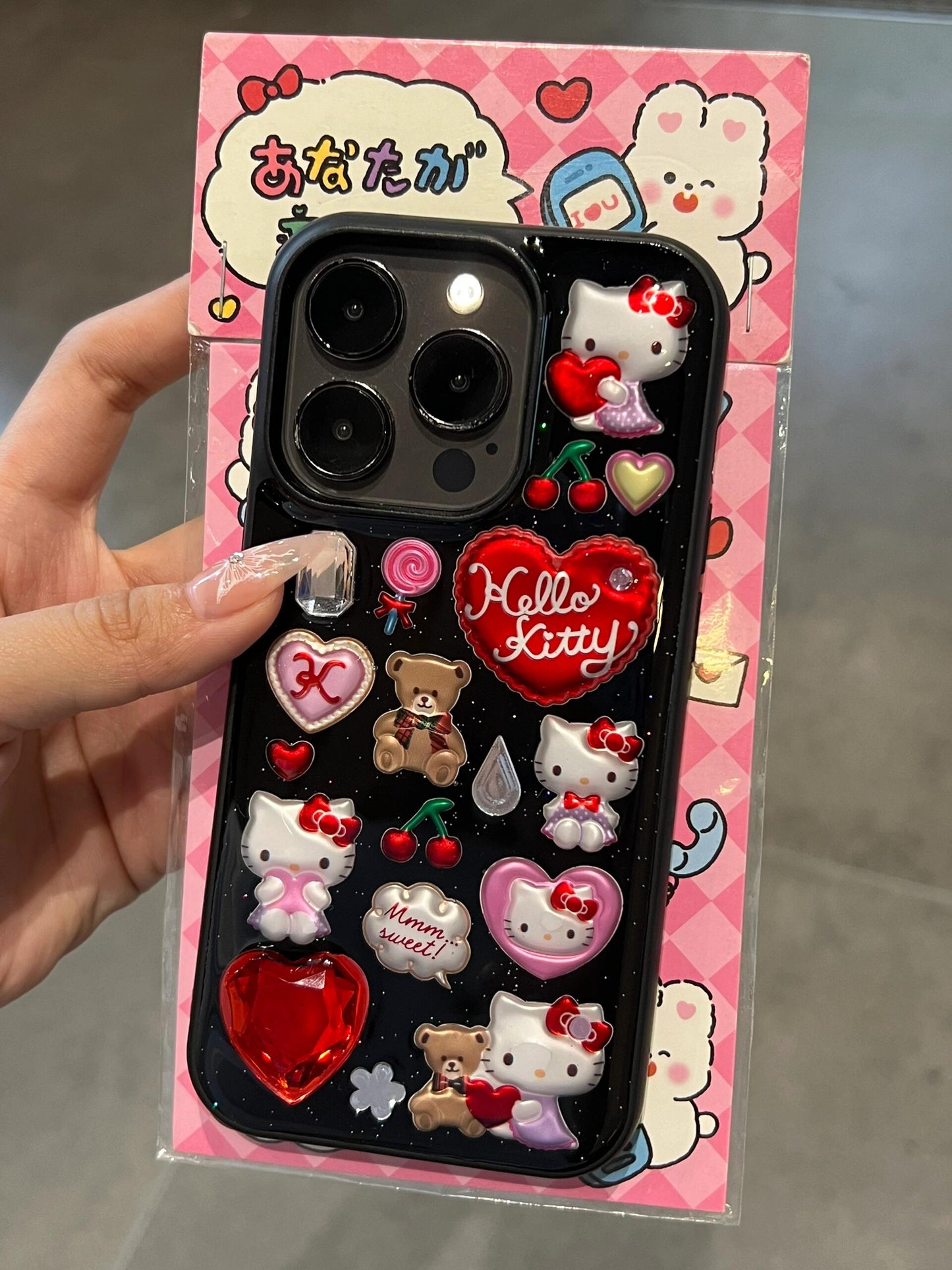 Hellokitty Black Handmade Stickers Cute Kawaii Phone Case #0010