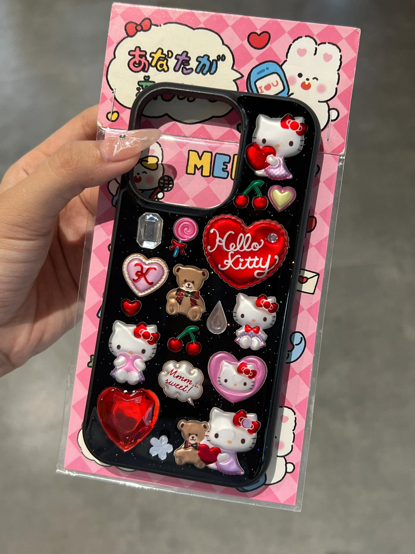 Hellokitty Black Handmade Stickers Cute Kawaii Phone Case #0010