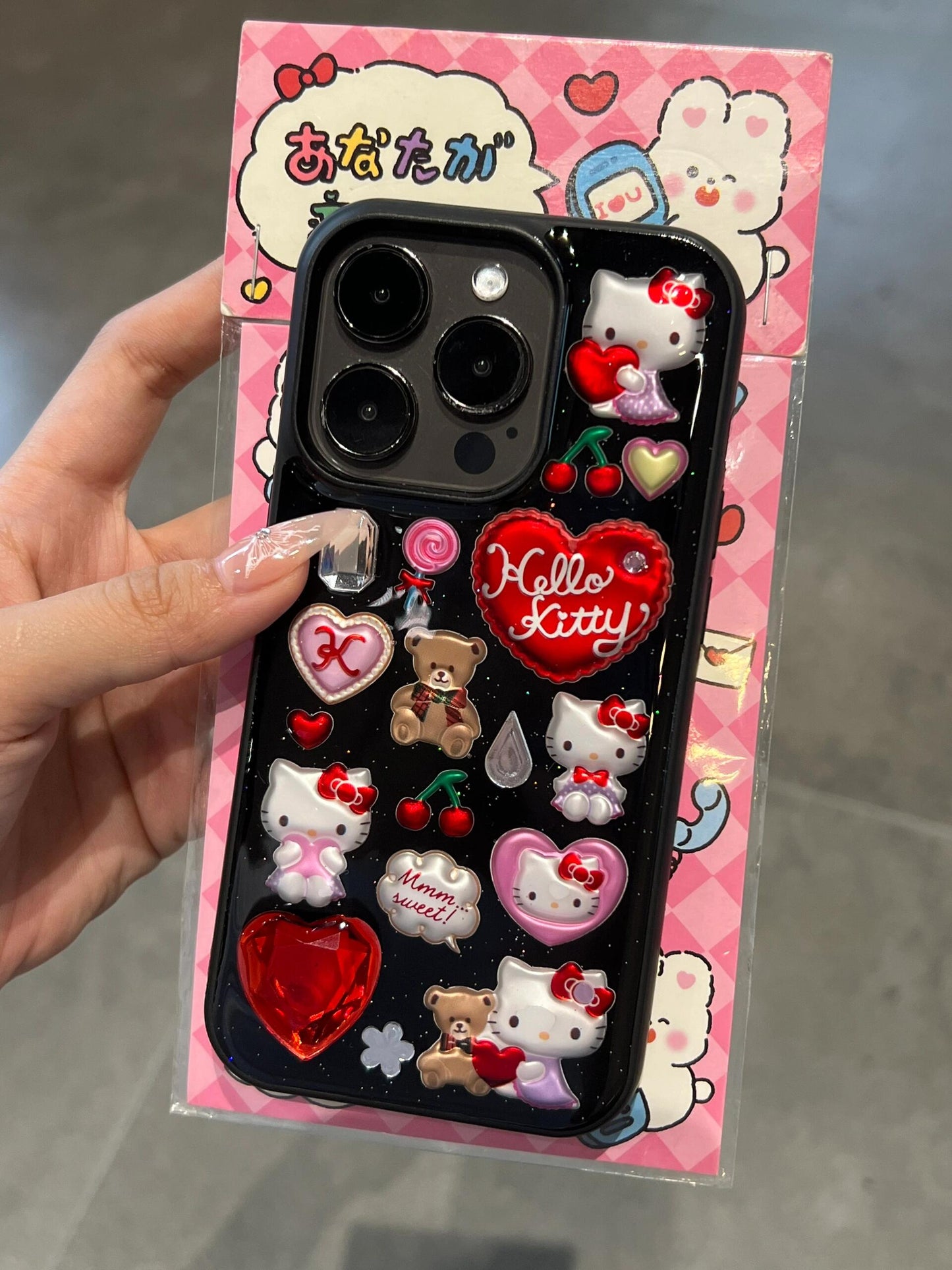 Hellokitty Black Handmade Stickers Cute Kawaii Phone Case #0010