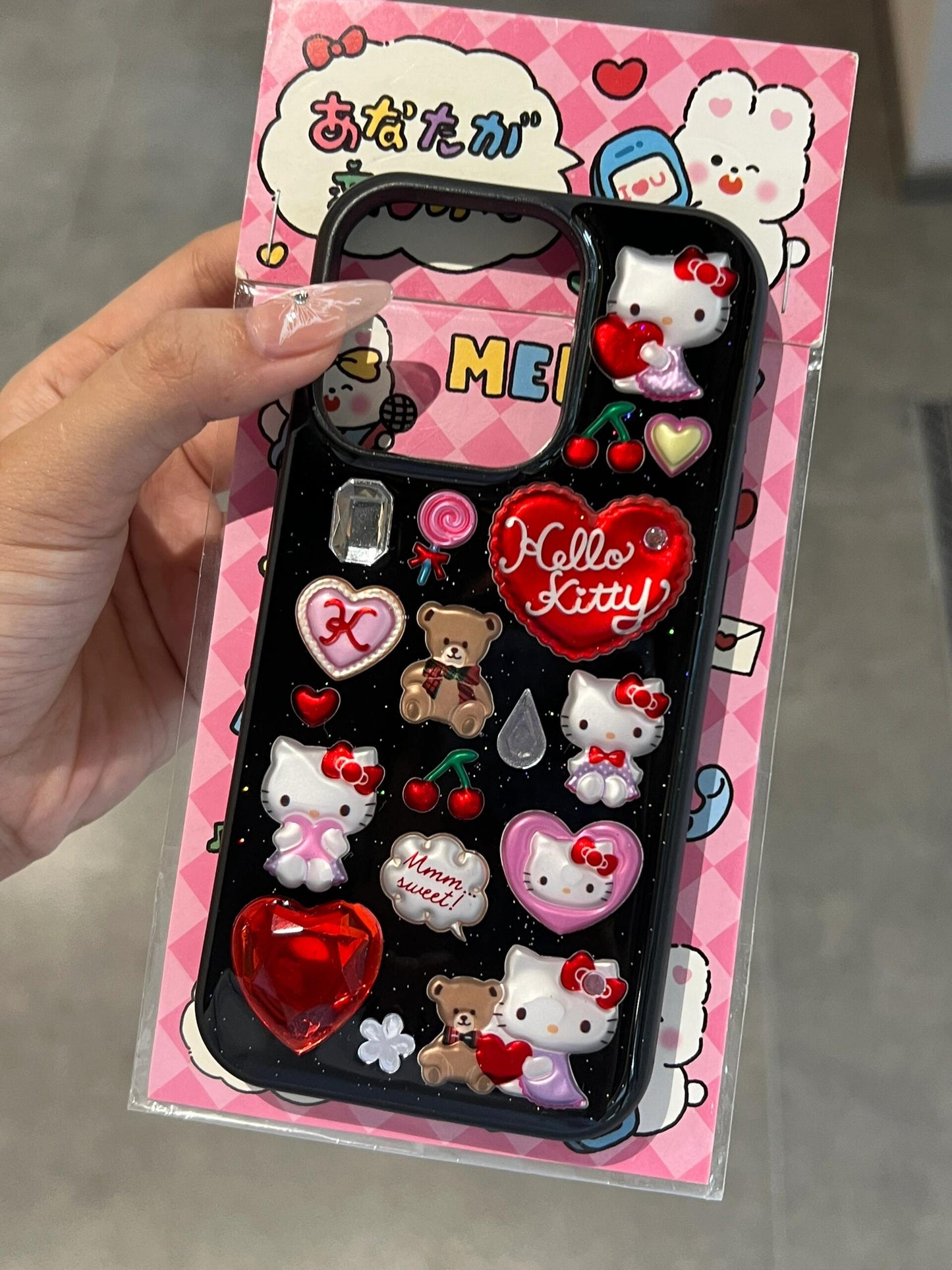 Hellokitty Black Handmade Stickers Cute Kawaii Phone Case #0010