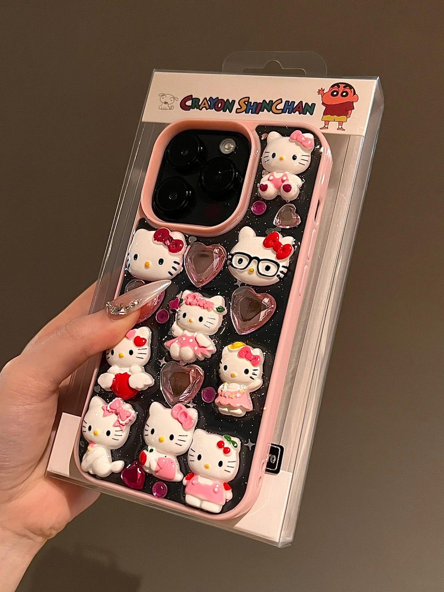 Hellokitty Pink Heart Clear Handmade Phone Case #0045