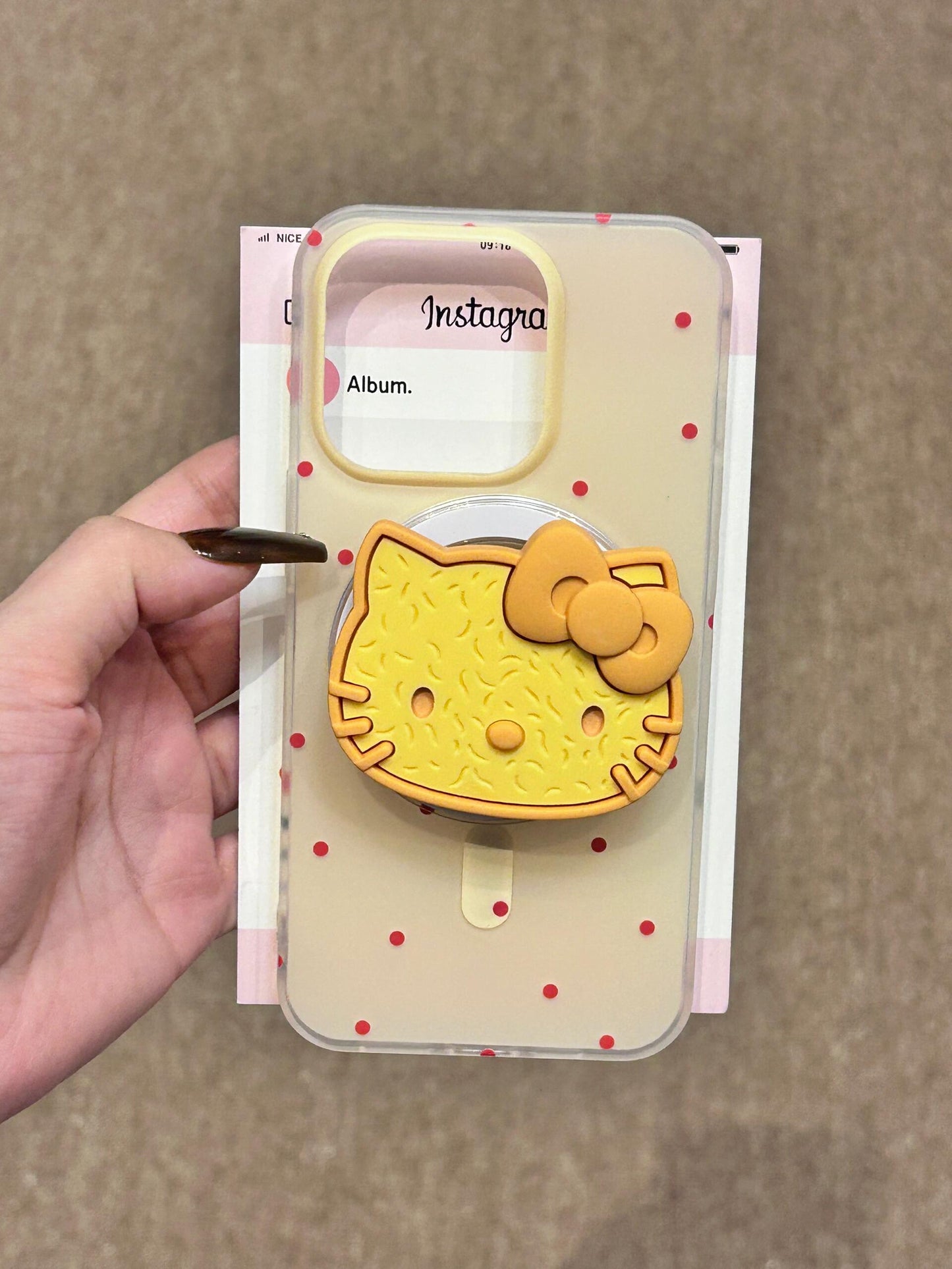 Hellokitty White Polka Dot Pink MagSafe Case Cookie Hellokitty Shape MagSafe Stand Holder / Phone Grip #0118