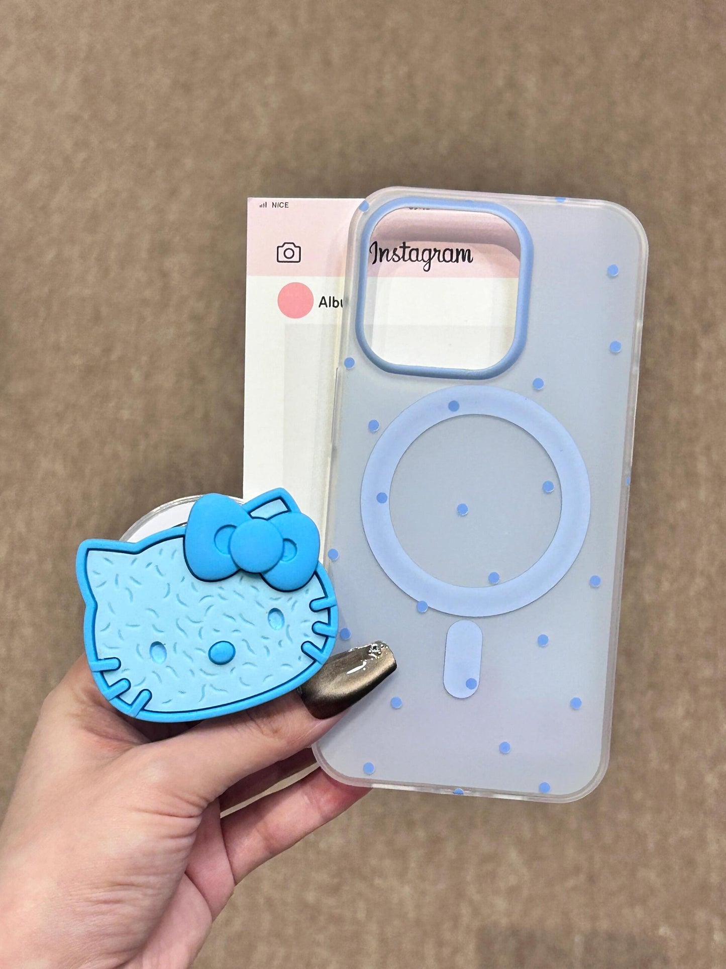 Hellokitty White Polka Dot Pink MagSafe Case Cookie Hellokitty Shape MagSafe Stand Holder / Phone Grip #0118