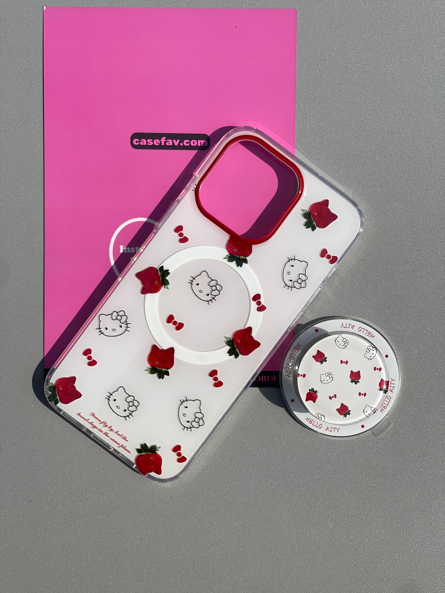 Hellokitty Strawberries White Cute Kawaii MagSafe Case + MagSafe Stand Holder / Phone Grip #0476