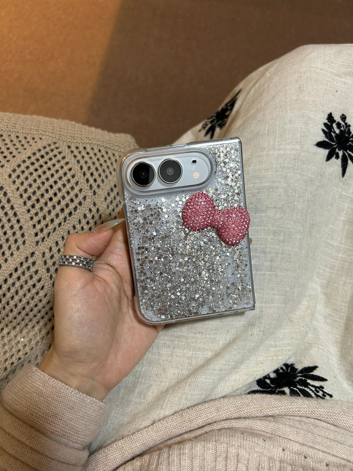 Glittery Pink Bow Cute Kawaii iPhone Duo Case #0706