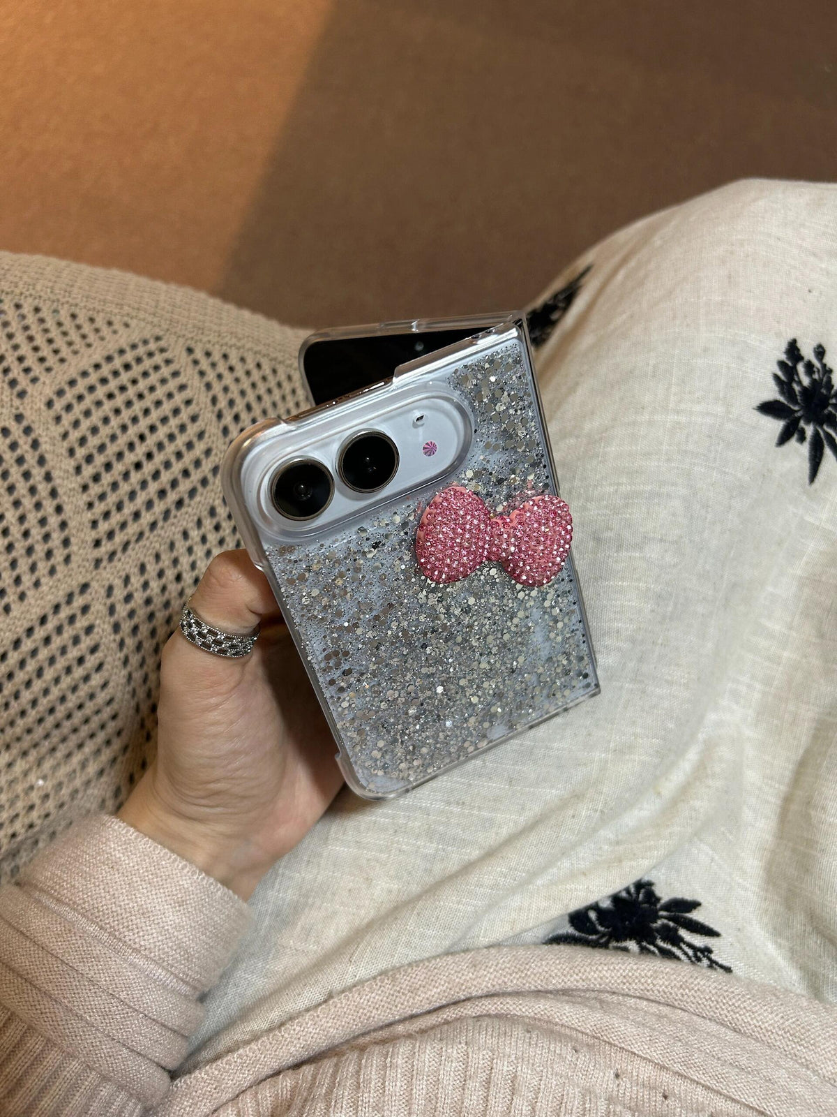 Glittery Pink Bow Cute Kawaii iPhone Duo Case #0706