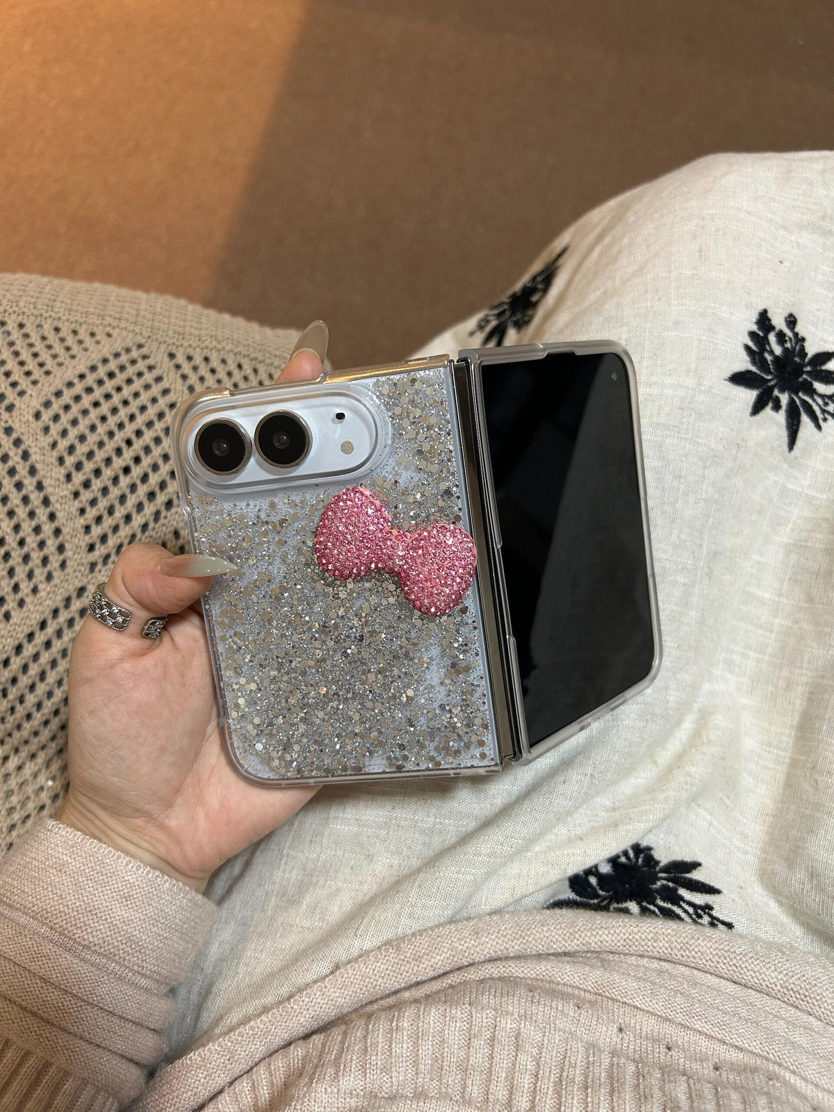 Glittery Pink Bow Cute Kawaii iPhone Duo Case #0706