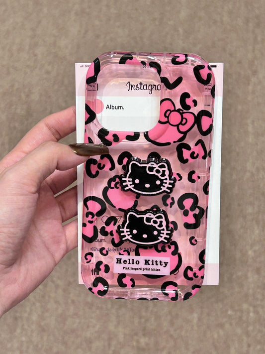 3D Black Hellokitty Pink Leopard Print Cute Kawaii Phone Case #0116