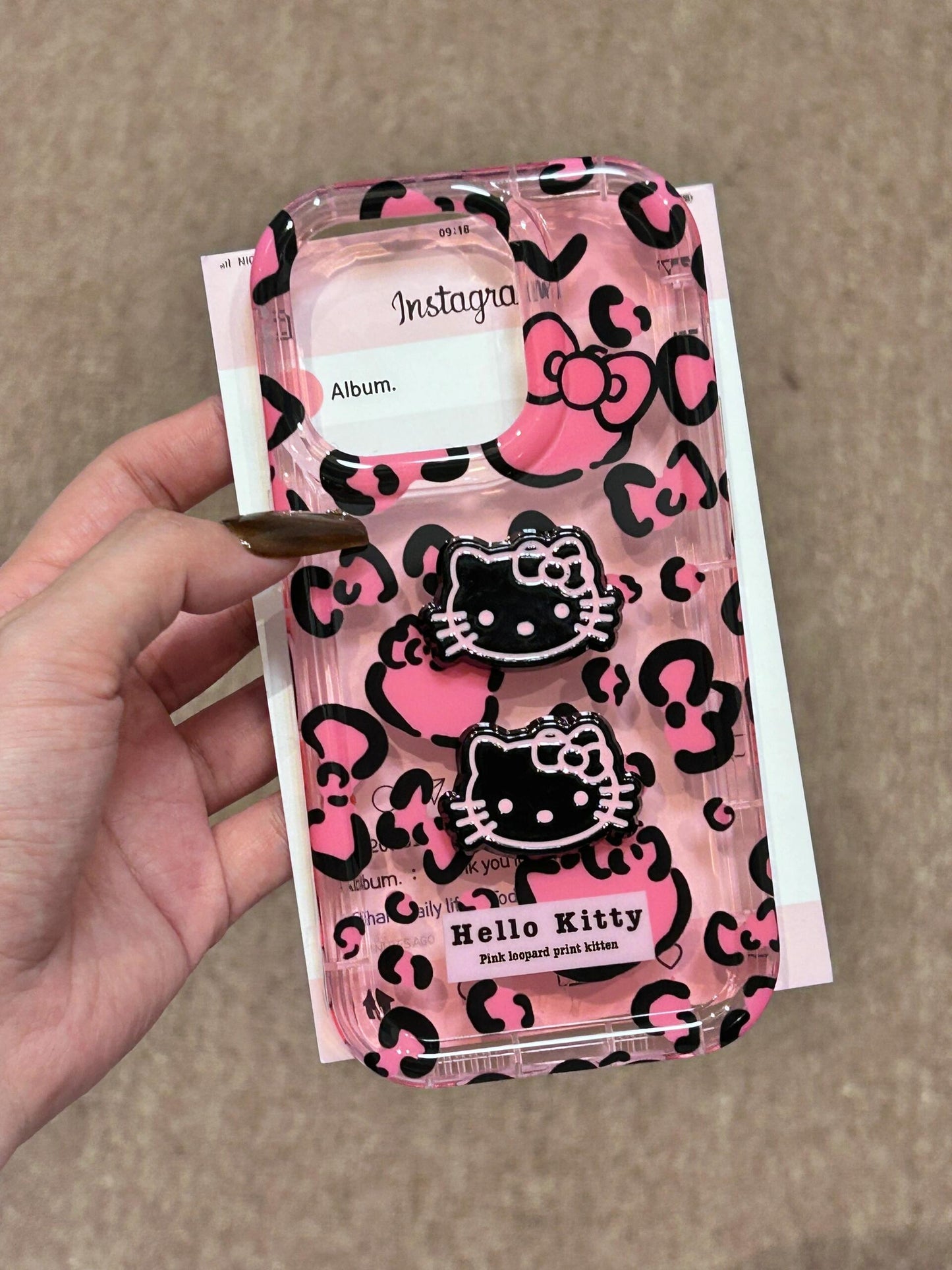 3D Black Hellokitty Pink Leopard Print Cute Kawaii Phone Case #0116