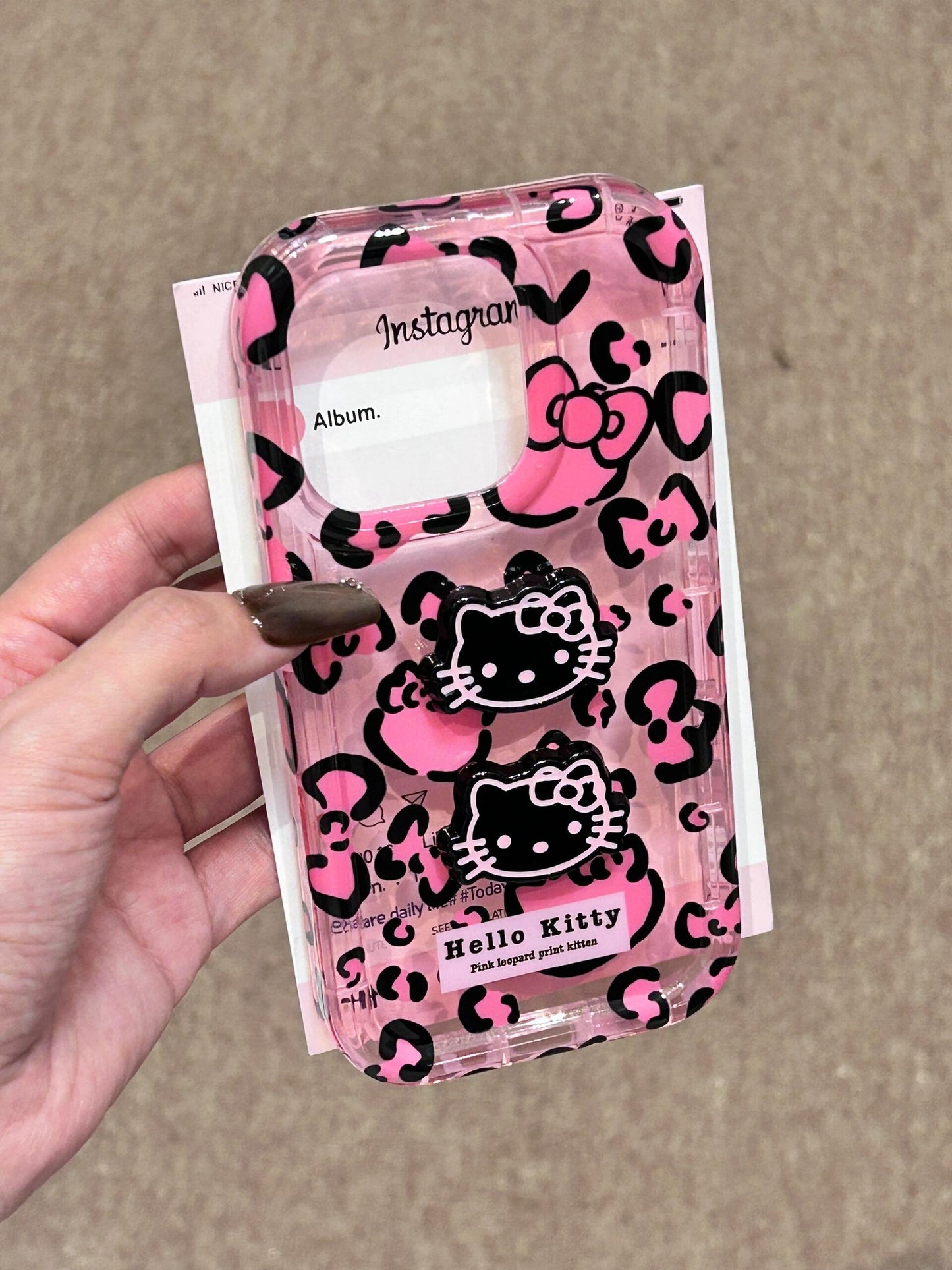 3D Black Hellokitty Pink Leopard Print Cute Kawaii Phone Case #0116