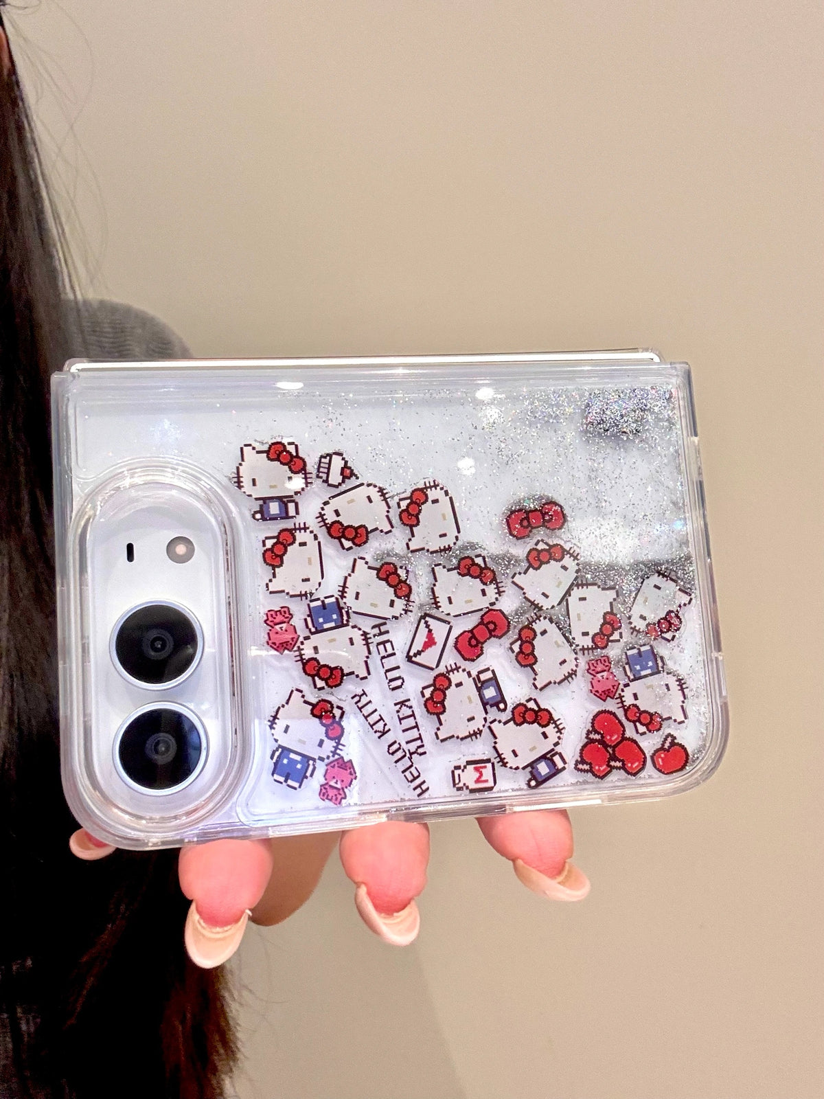 Hellokitty Bling Glitter Liquid Quicksand Clear iPhone Duo Case #0713