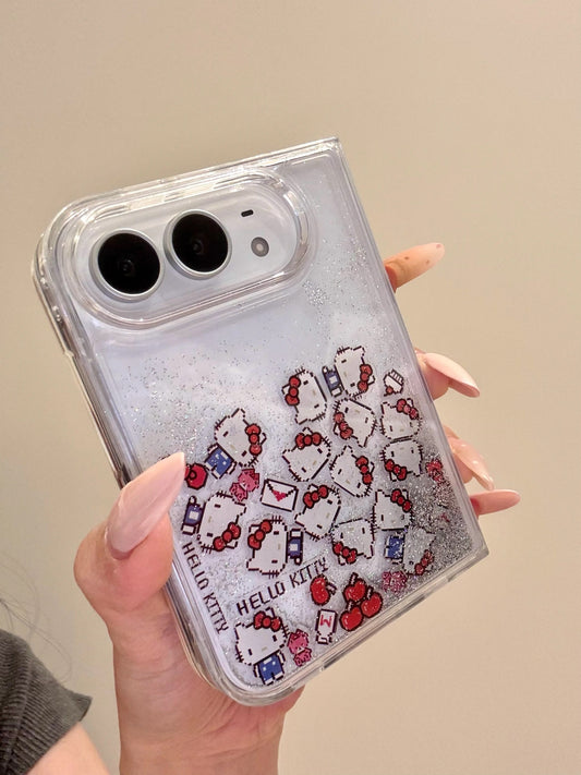 Hellokitty Bling Glitter Liquid Quicksand Clear iPhone Duo Case #0713