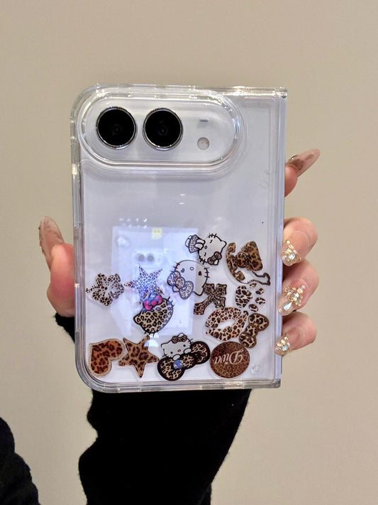 Hellokitty Leopard Print Liquid Quicksand Clear iPhone Duo Case #0718