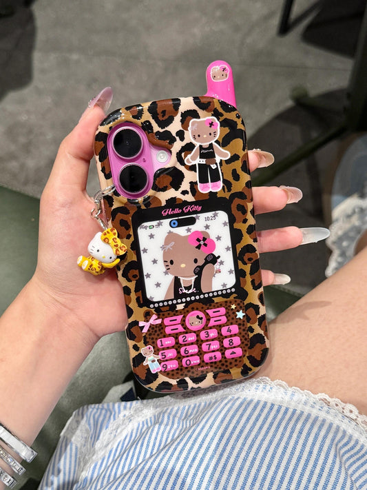 Hellokitty Leopard Print Phone Shape Retro Design Cute Kawaii Phone Case #0548