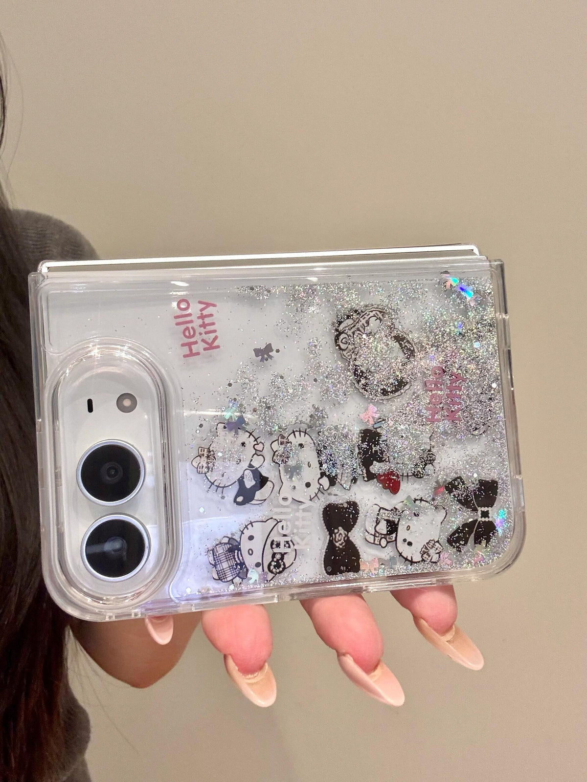 Hellokitty Bling Glitter Liquid Quicksand iPhone Duo Case #0716