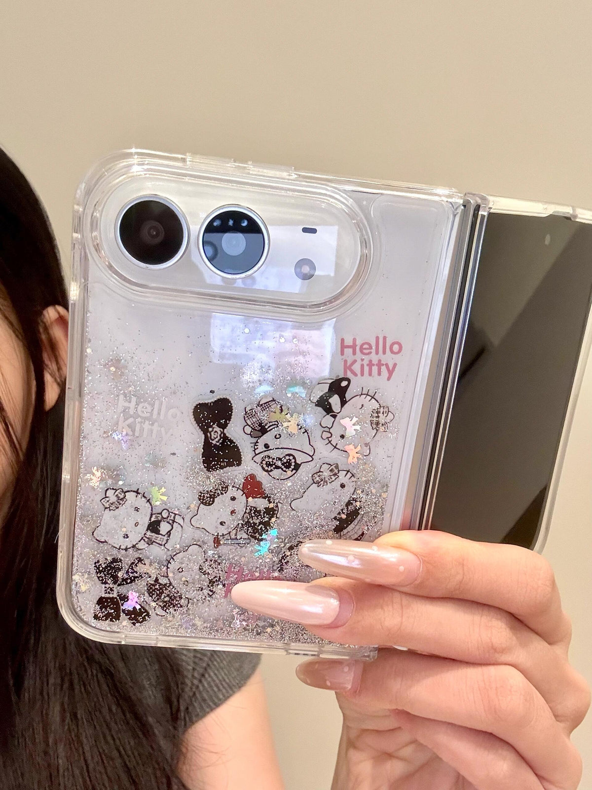 Hellokitty Bling Glitter Liquid Quicksand iPhone Duo Case #0716
