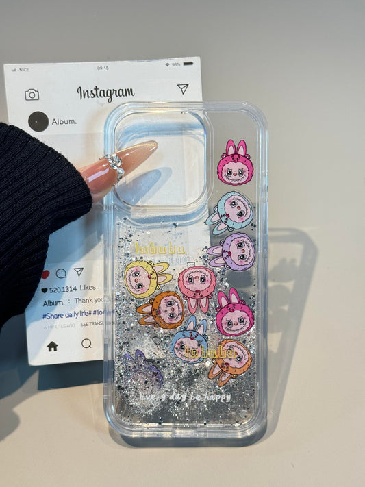 Labubu Bling Glitter Liquid Quicksand Clear Cute Kawaii Phone Case #0524