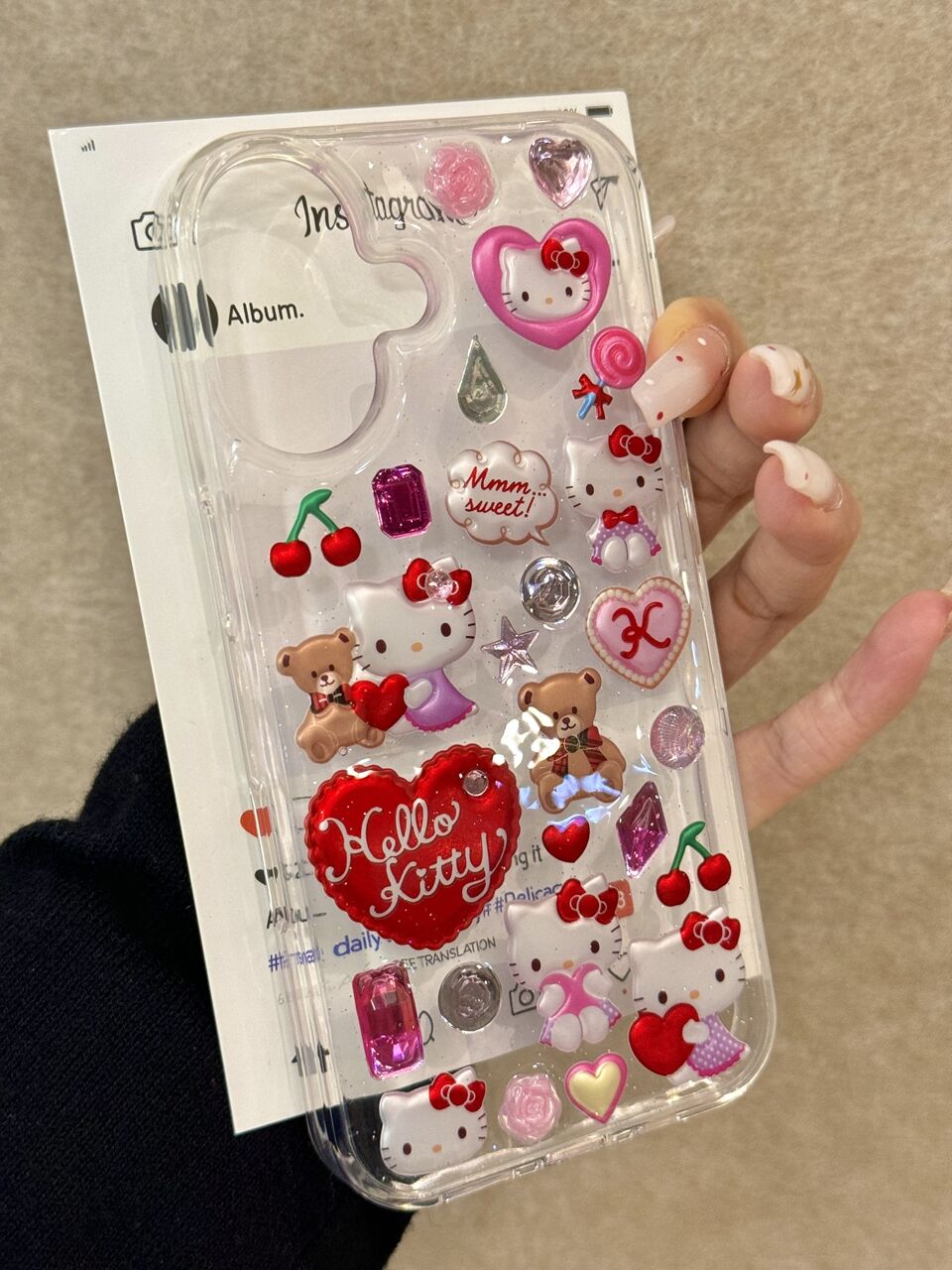 Hellokitty Black Handmade Stickers Cute Kawaii Phone Case #0010