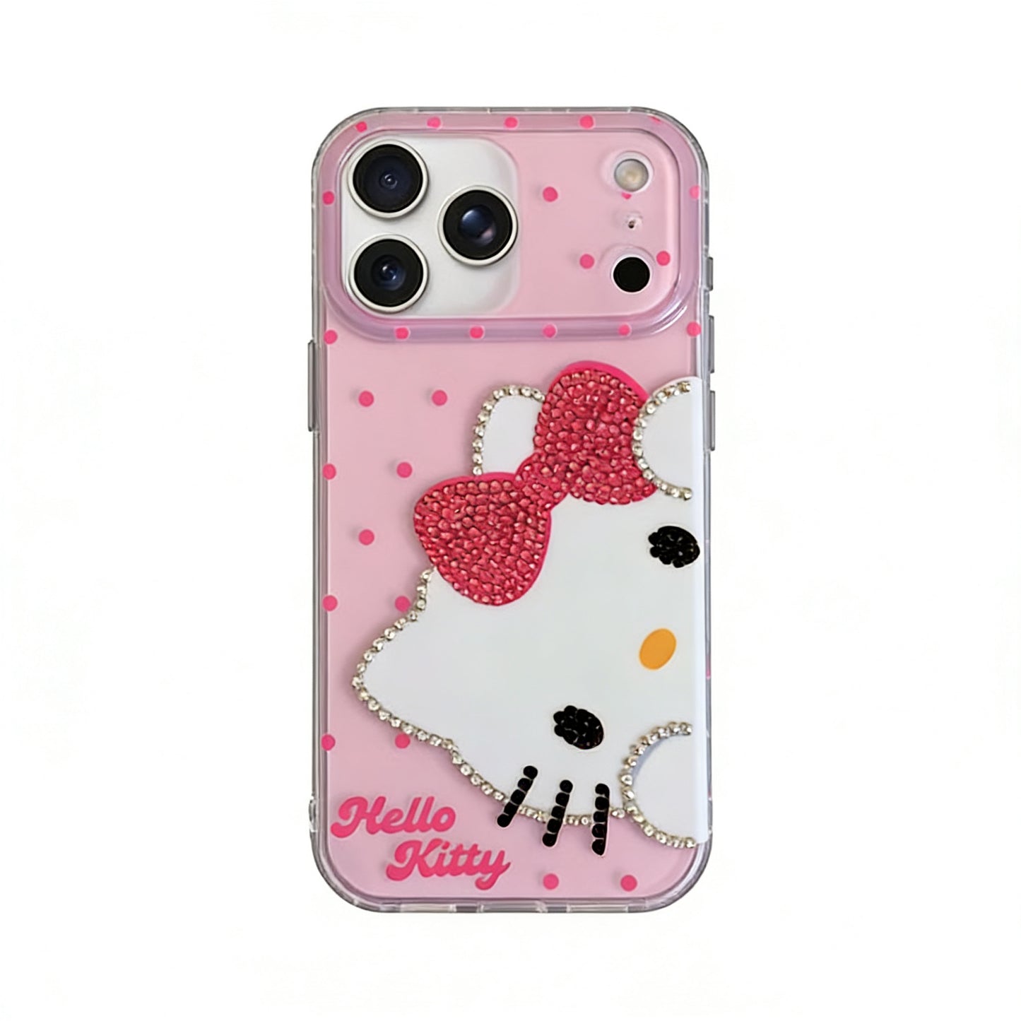 Hellokitty Pink Polka Dot Bow Rhinestone Clear Cute Kawaii Phone Case #0521