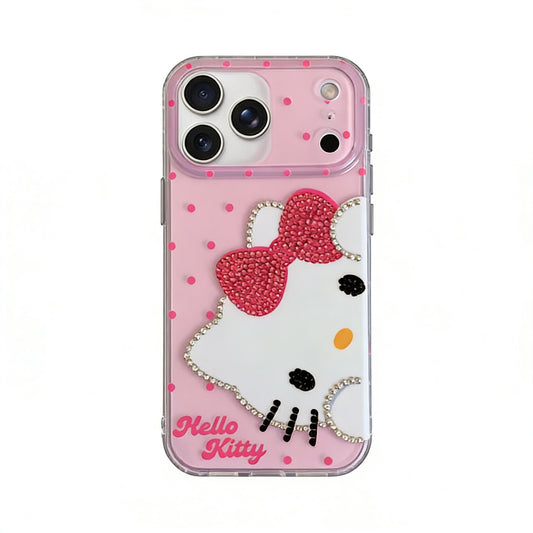 Hellokitty Pink Polka Dot Bow Rhinestone Clear Cute Kawaii Phone Case #0521