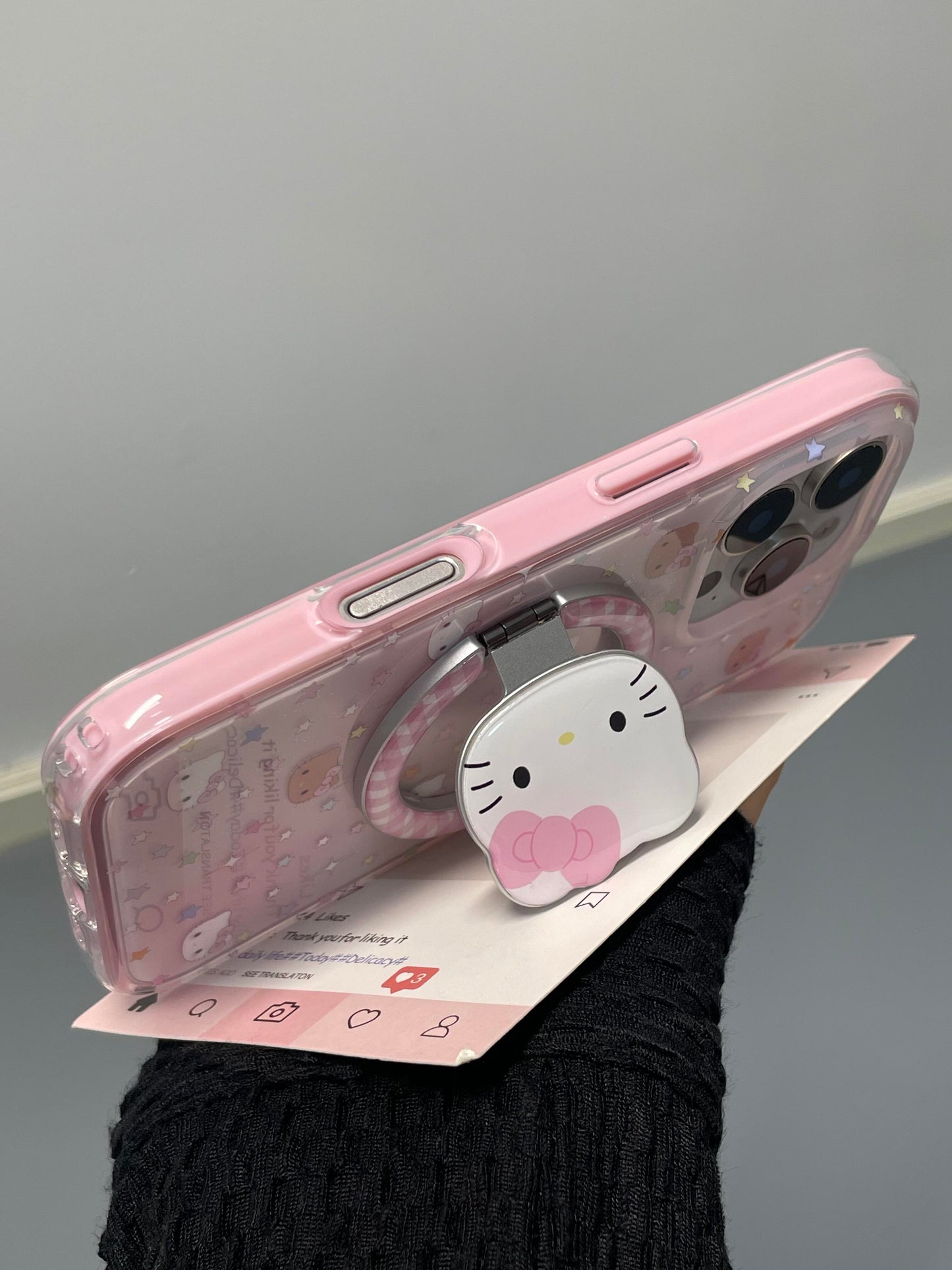 Hellokitty Pink Cute Kawaii MagSafe Case + MagSafe Stand Holder / Phone Grip #0567