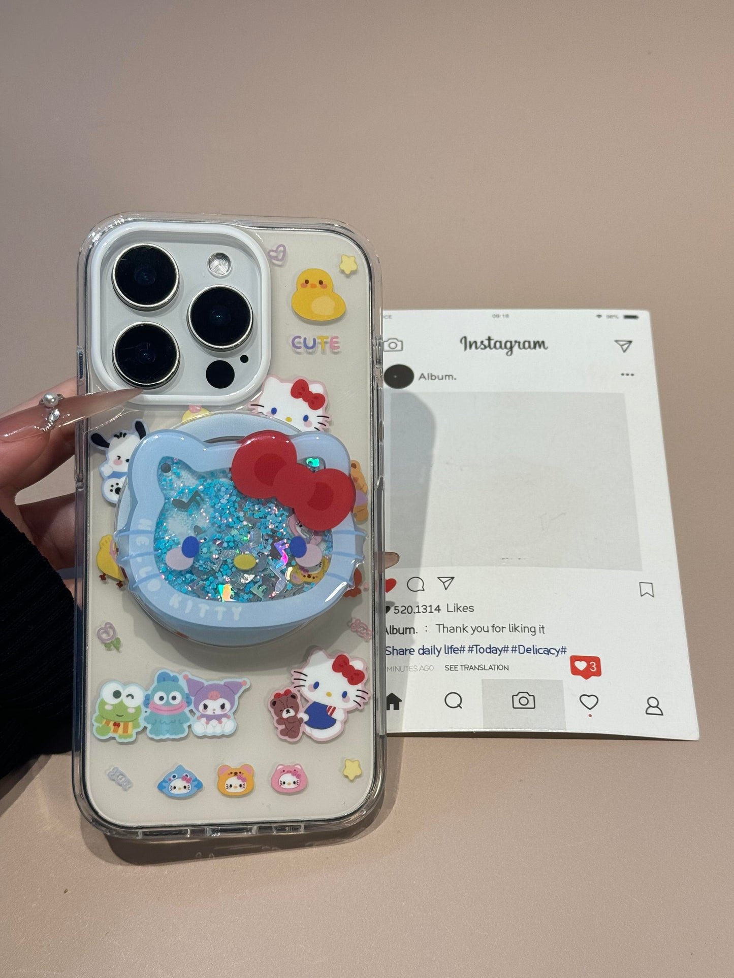 Hellokitty Print Clear Cute Kawaii MagSafe Case + MagSafe Stand Holder / Phone Grip #0572