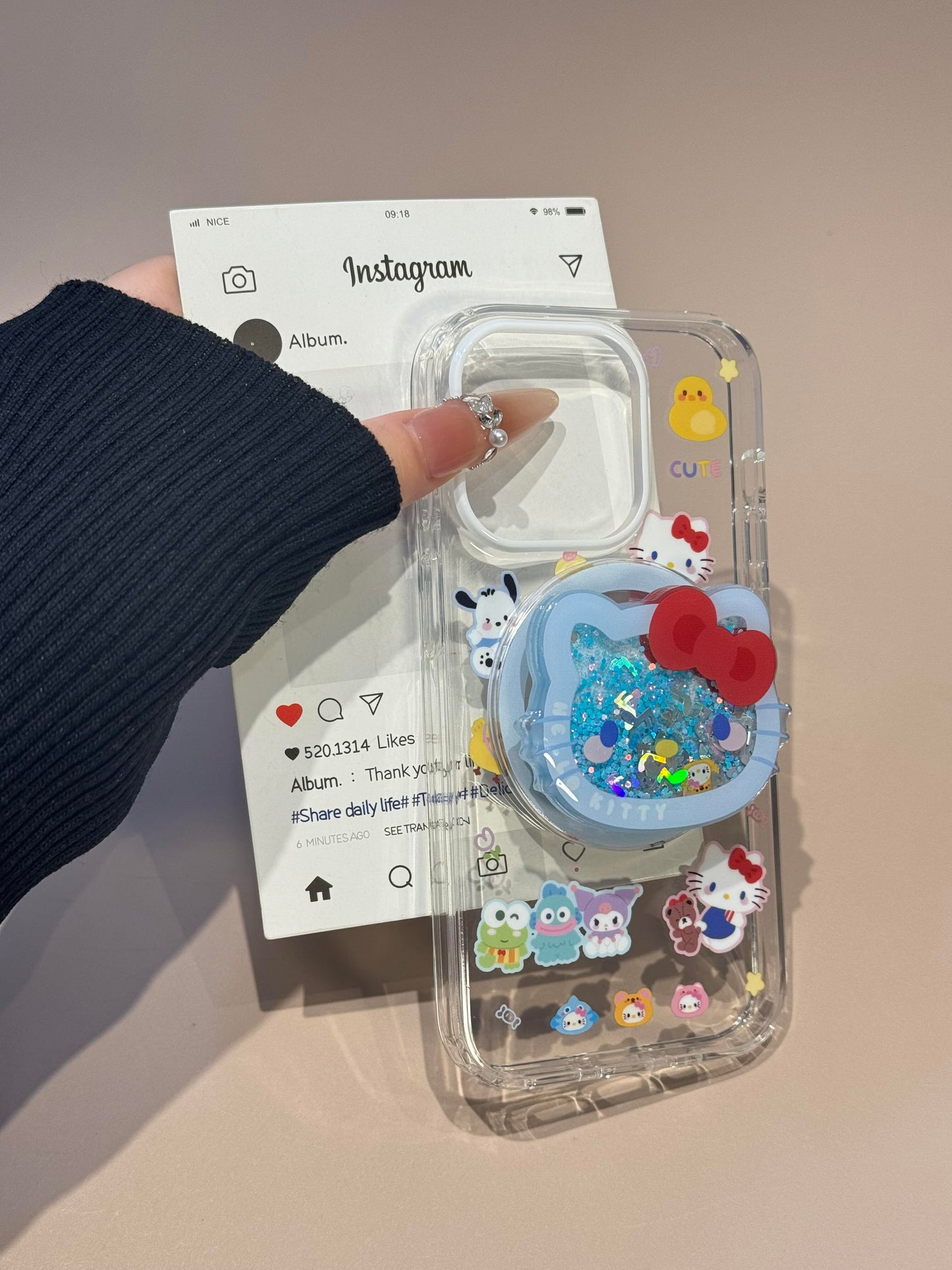 Hellokitty Print Clear Cute Kawaii MagSafe Case + MagSafe Stand Holder / Phone Grip #0572