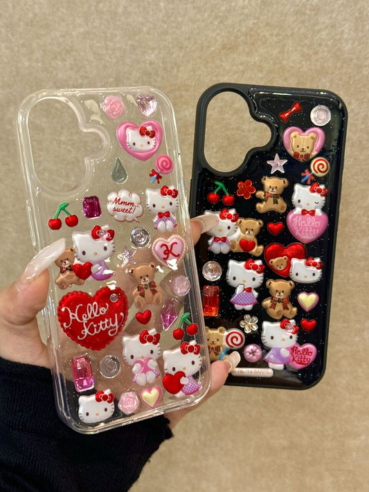 Hellokitty Black Handmade Stickers Cute Kawaii Phone Case #0010