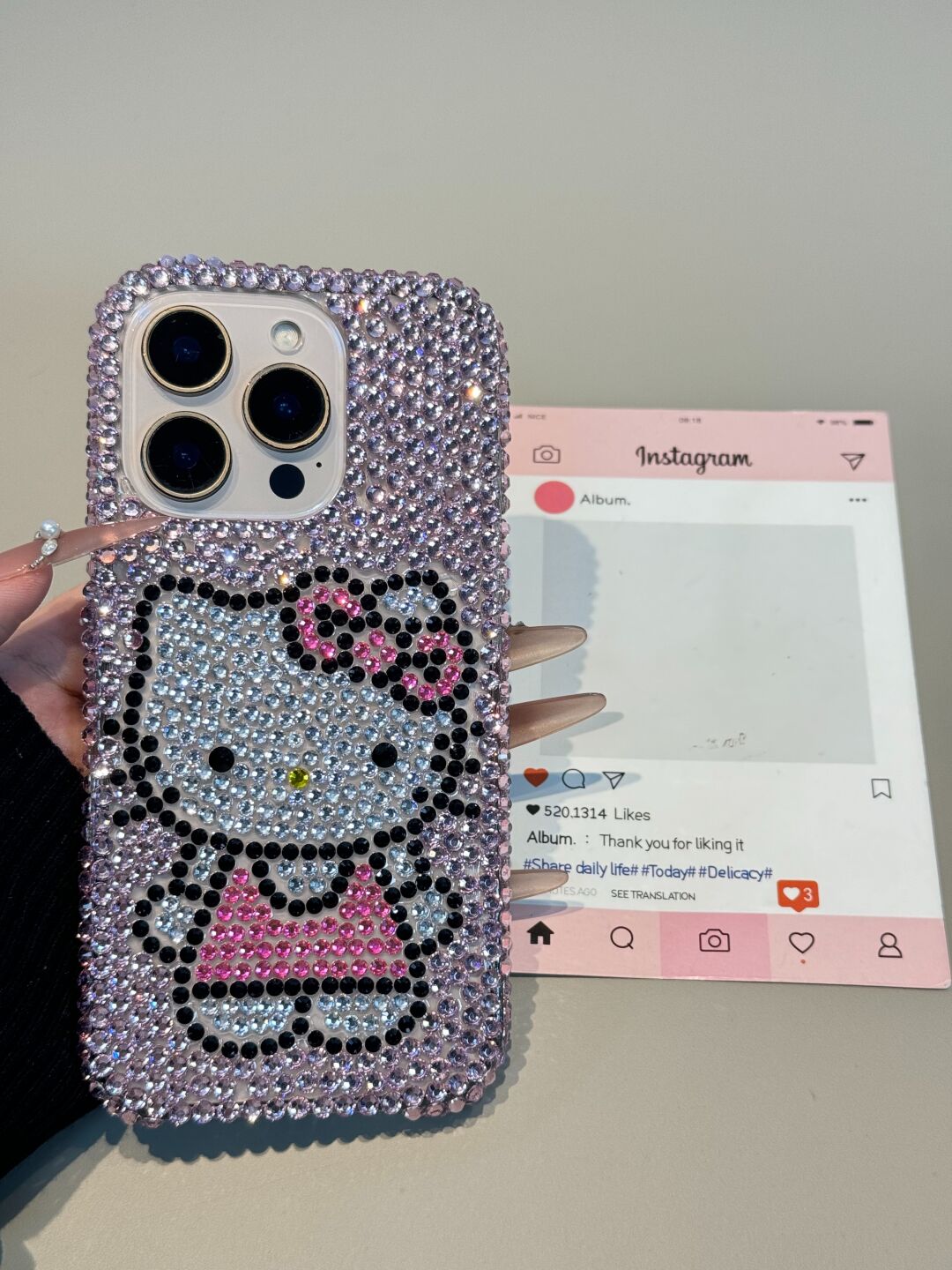 Hellokitty Pink Handmade Rhinestones Cute Kawaii Phone Case #0576
