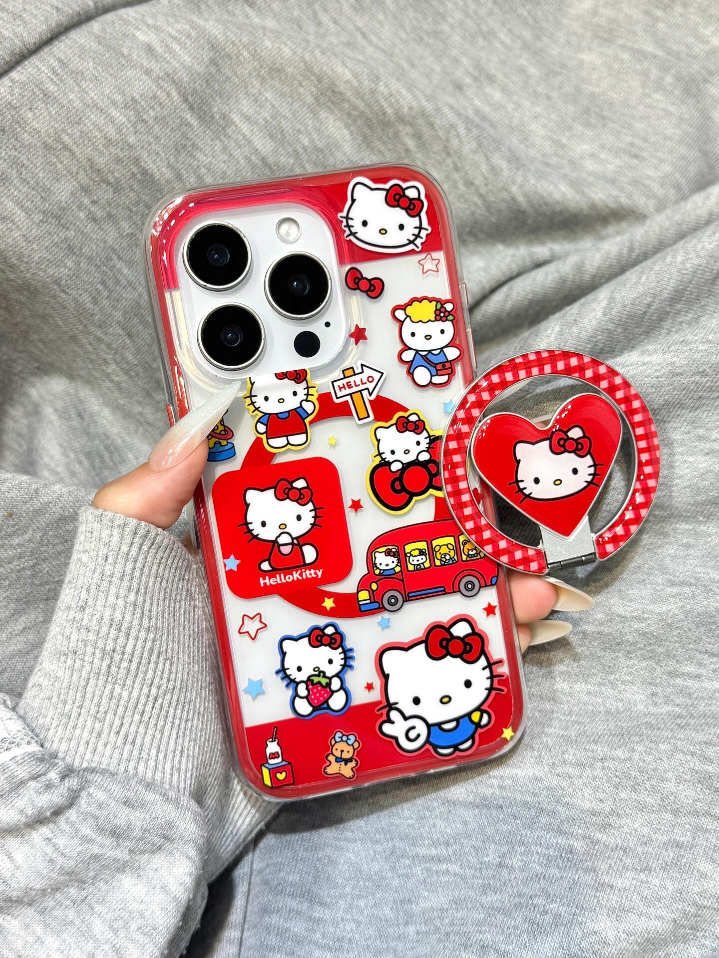 Hellokitty Red Clear Cute Kawaii MagSafe Case + MagSafe Stand Holder / Phone Grip #0563