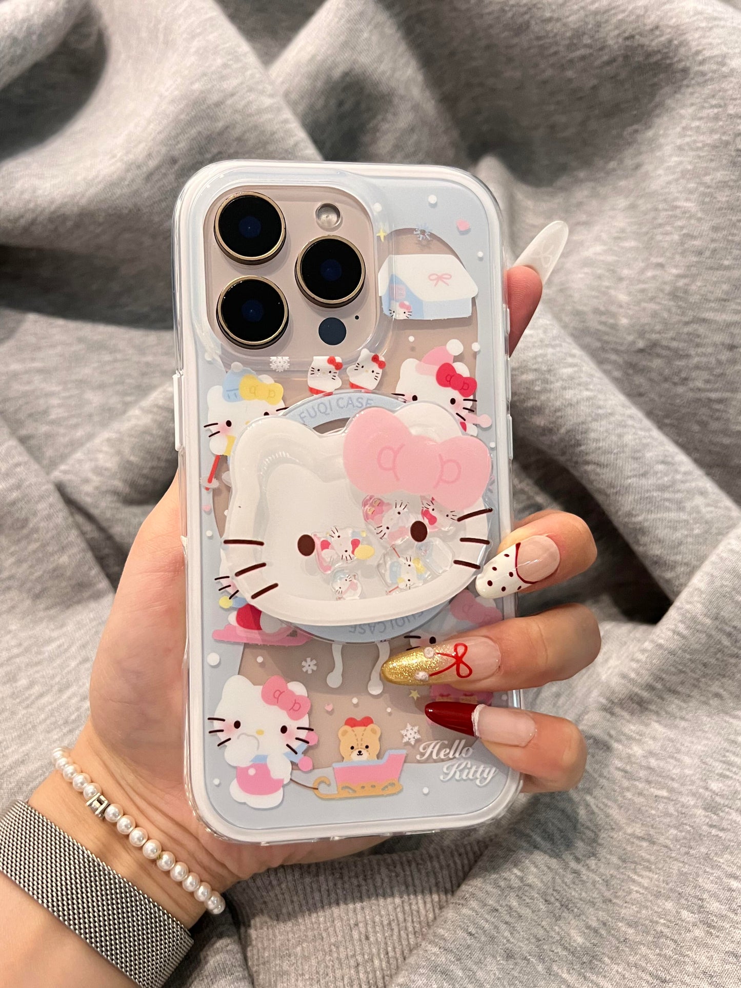 Hellokitty Snow Cute Kawaii MagSafe Case + MagSafe Stand Holder / Phone Grip #0561