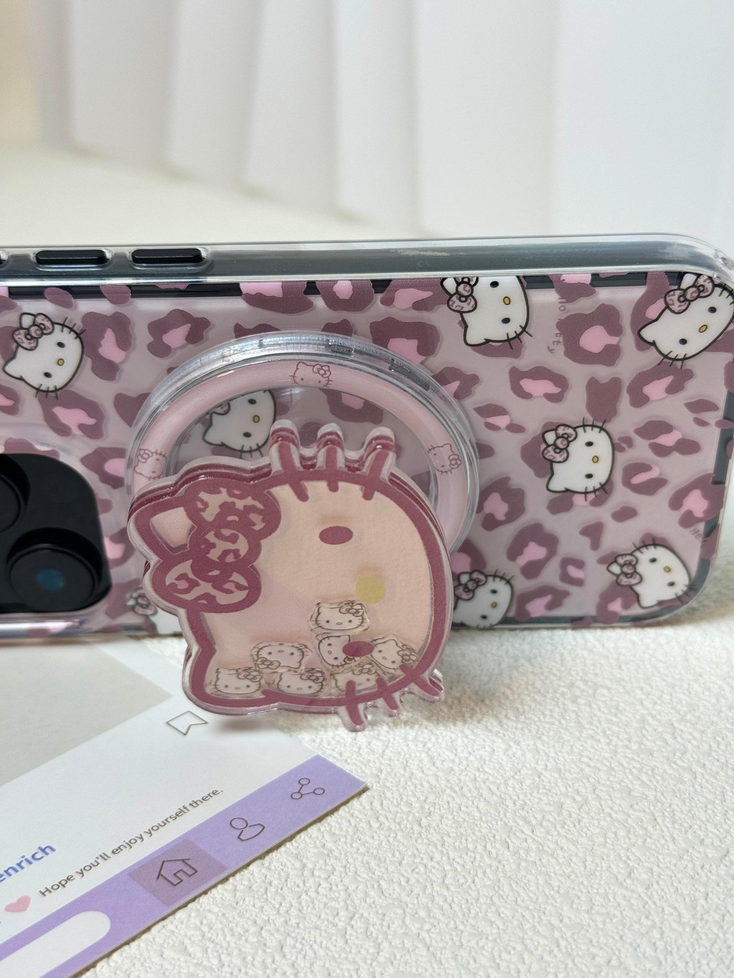 Hellokitty Pink Leopard Print Cute Kawaii MagSafe Case + MagSafe Stand Holder / Phone Grip #0558