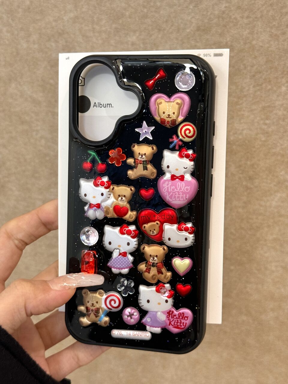 Hellokitty Black Handmade Stickers Cute Kawaii Phone Case #0010