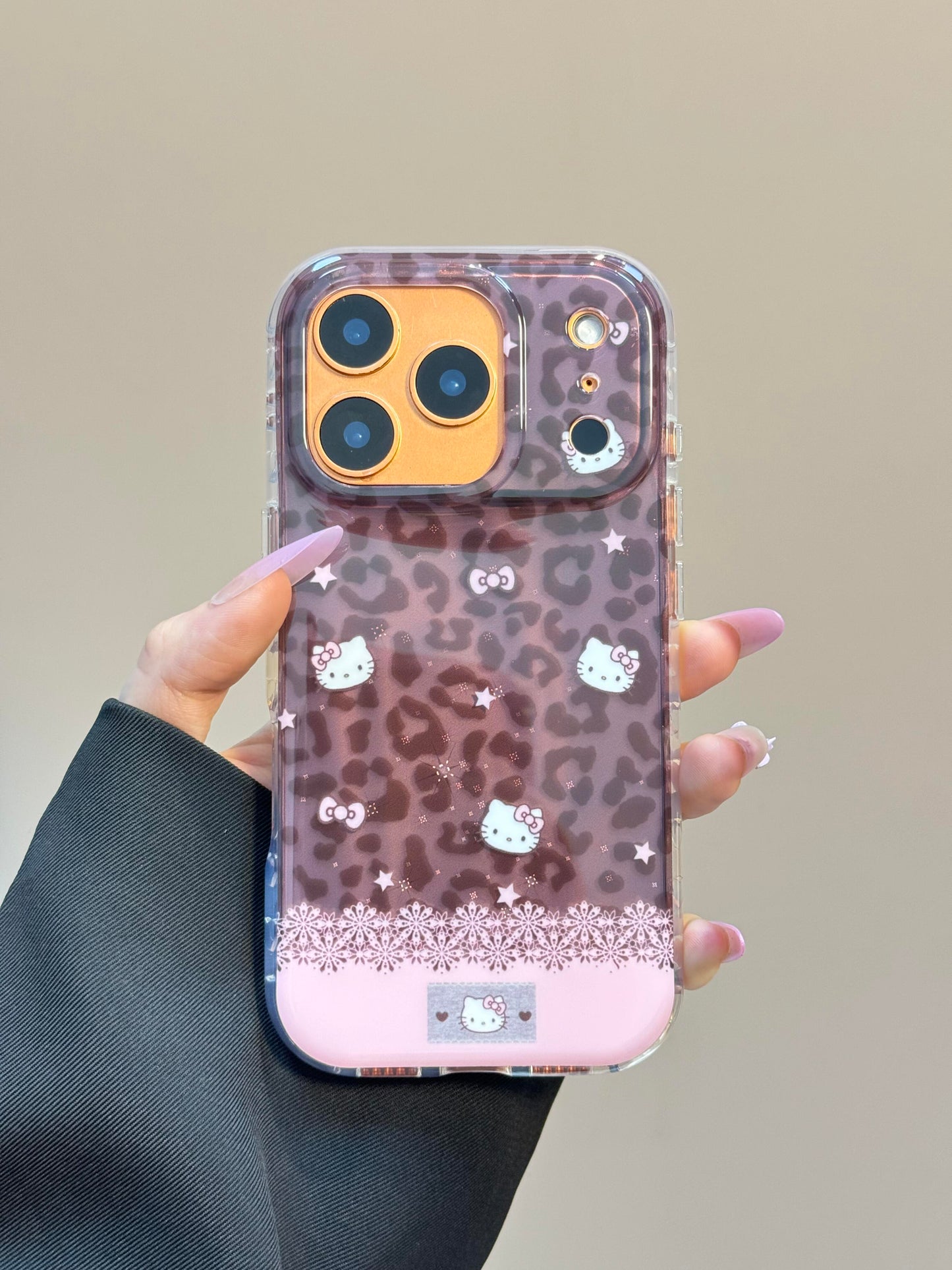 Hellokitty Pink Leopard Print Snow Cute Kawaii MagSafe Case + MagSafe Stand Holder / Phone Grip #0560