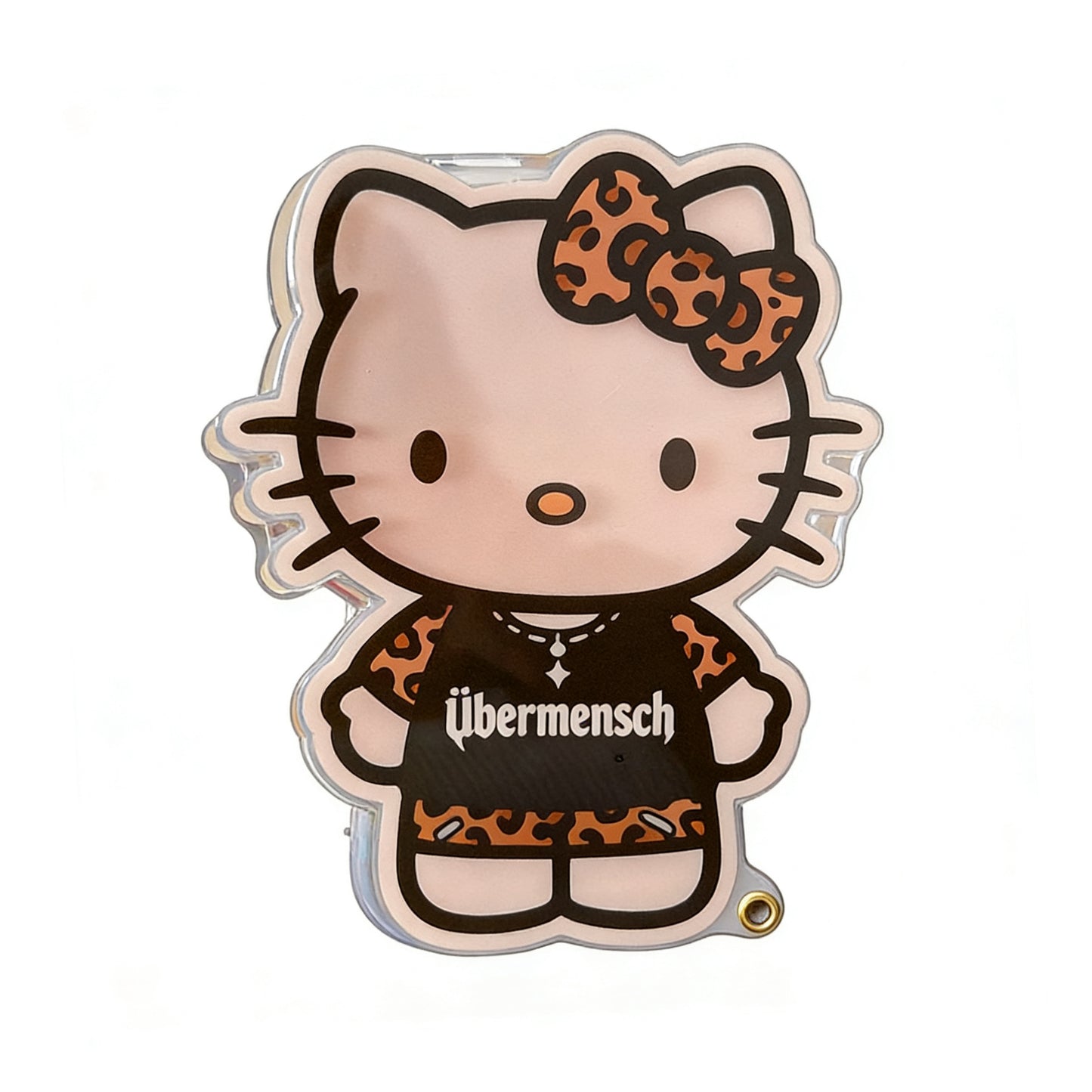 Hellokitty Shaped Leopard Print Folding Mirror Cute Kawaii Phone Case with Phone Chain#0577
