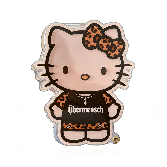 Hellokitty Shaped Leopard Print Folding Mirror Cute Kawaii Phone Case with Phone Chain#0577