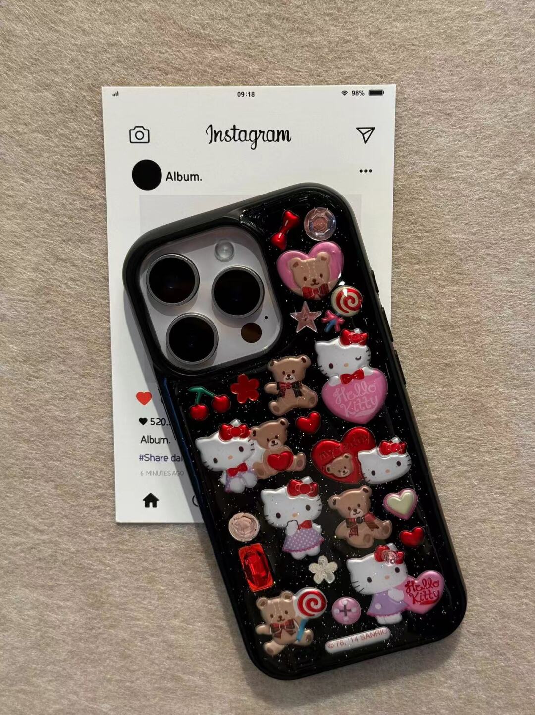 Hellokitty Black Handmade Stickers Cute Kawaii Phone Case #0010