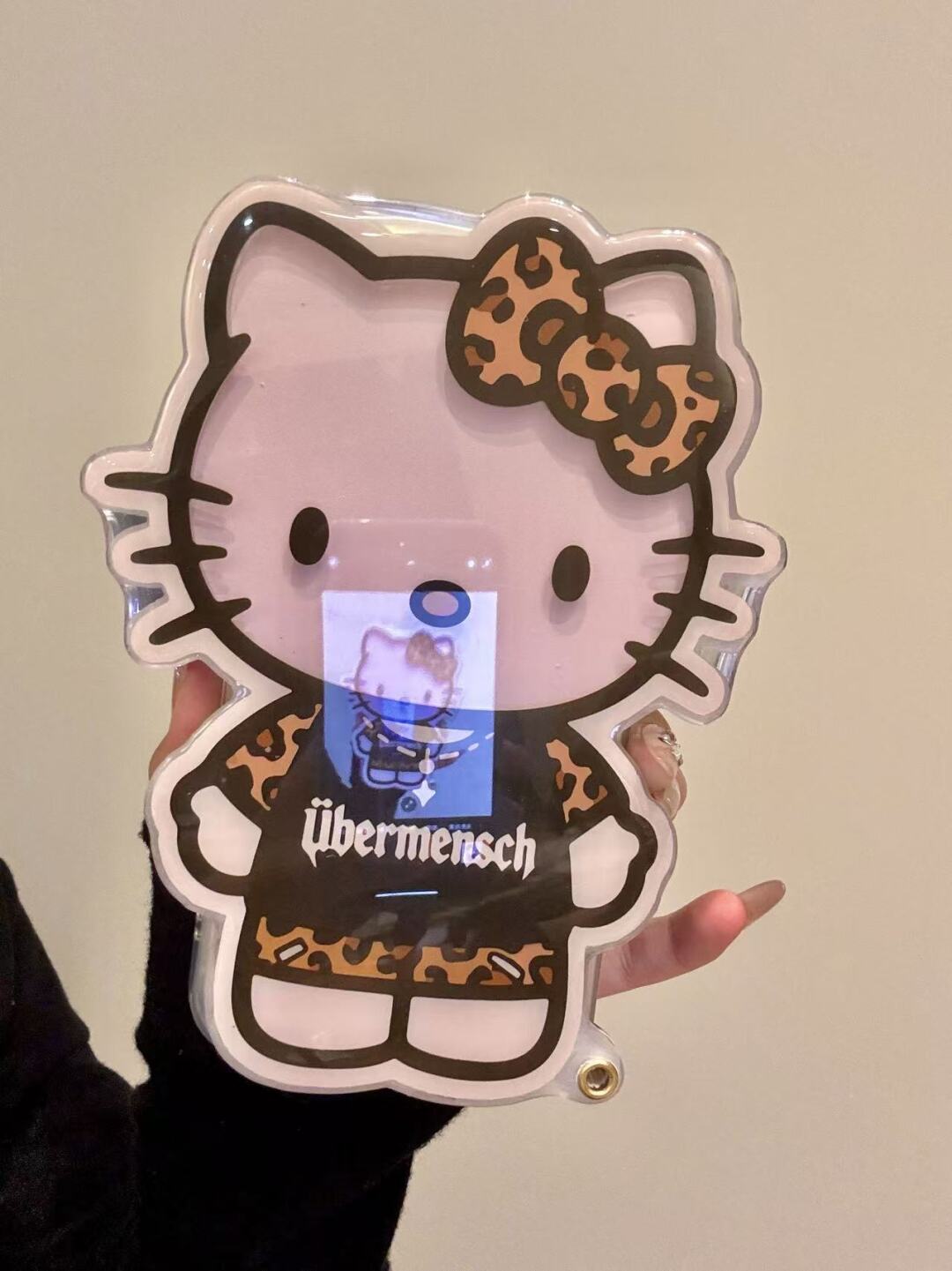 Hellokitty Shaped Leopard Print Folding Mirror Cute Kawaii Phone Case with Phone Chain#0577