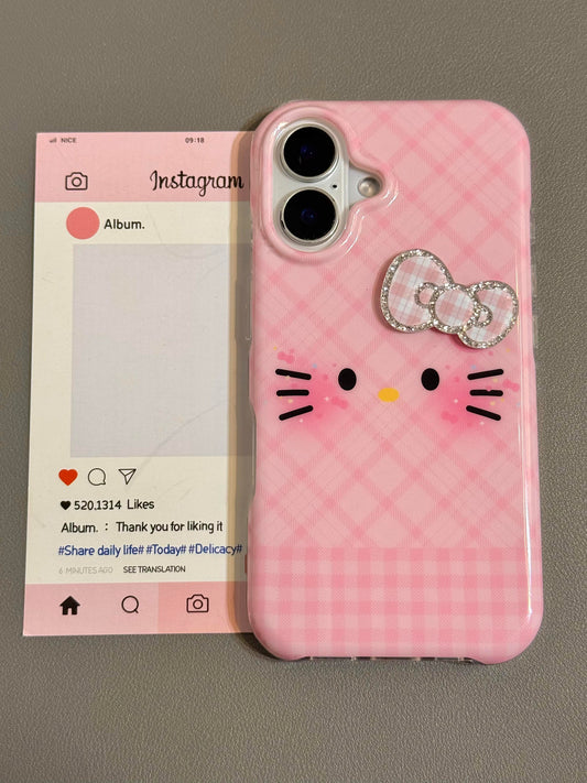 Hellokitty Plaid Bow Pink Cute Kawaii Phone Case #0531