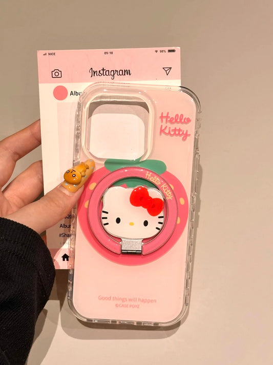 Hellokitty Pink Strawberry Clear Cute Kawaii MagSafe Case + MagSafe Stand Holder / Phone Grip #0511