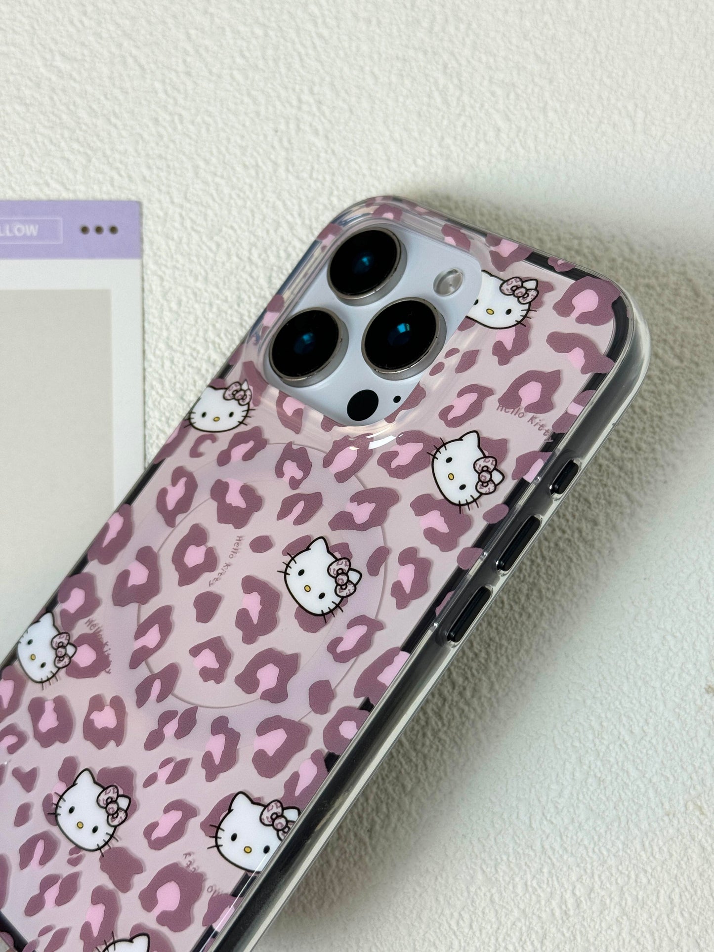 Hellokitty Pink Leopard Print Cute Kawaii MagSafe Case + MagSafe Stand Holder / Phone Grip #0558