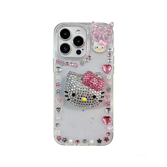 Hellokitty Rhinestone Handmade Diamond Clear Stand Holder / Phone Grip #0017